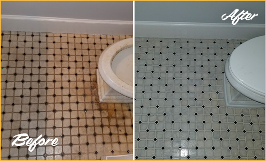 Before and After Picture of a Debary Bathroom Tile and Grout Cleaned to Remove Stains