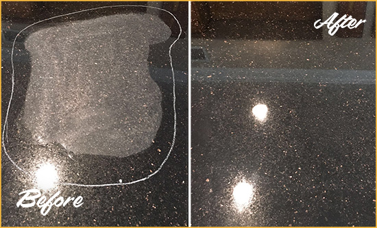 Before and After Picture of a Port Orange Hard Surface Restoration Service on a Granite Countertop to Remove Scratches